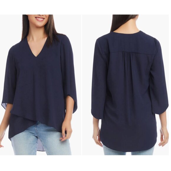 NWT Karen Kane Asymmetrical Crepe Top in Navy Size M - Picture 1 of 8